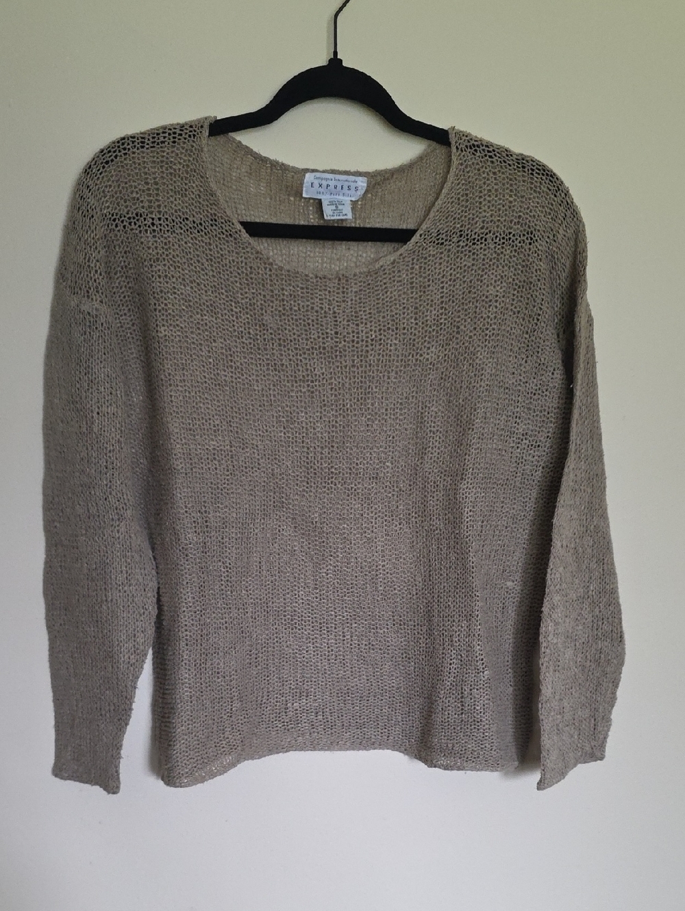 Express Open-Weave Crewneck Silk Sweater in Taupe